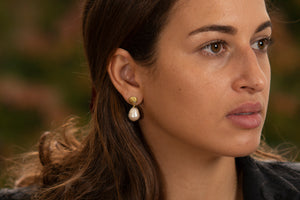 Pearl and diamond gold earrings by Karin Kraemer jewellery