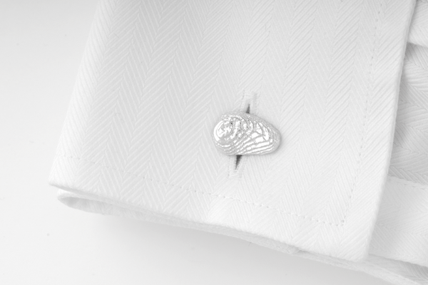Cufflinks for men Bean Shaped silver textured surface Karin Kraemer Sepia Collection