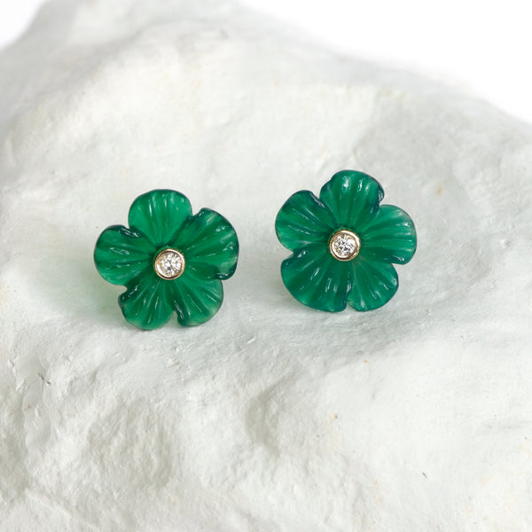 Green Agate Buttercup flower earrings