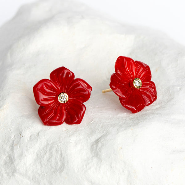 Red Bamboo Coral flower earrings