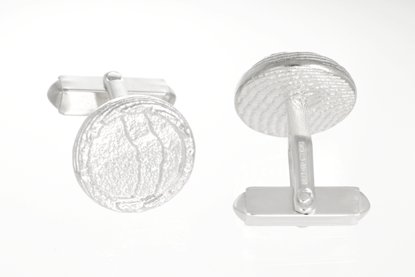 Cufflinks for men Round Disc flat Sterling Silver textured surface Karin Kraemer Sepia Collection back view