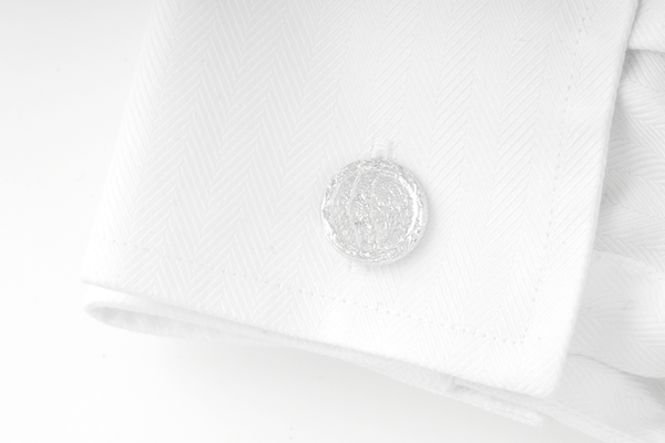 Cufflinks for men Round Disc flat Sterling Silver in shirt textured surface Karin Kraemer Sepia Collection