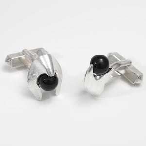 Beak cufflinks black onyx bead Sterling Silver by Karin Kraemer jewellery