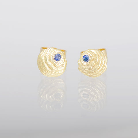 Sapphire and gold earstuds 7mm Sepia collection Karin Kraemer