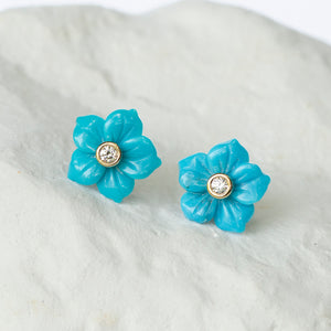Turquoise Flower earrings yellow gold and diamond fittings