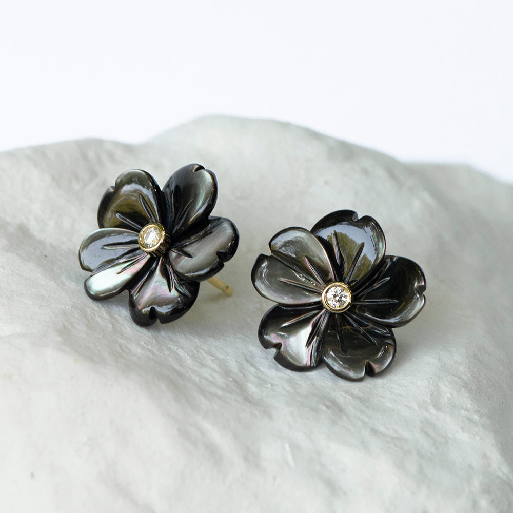 Black Peacock Flower earrings medium size