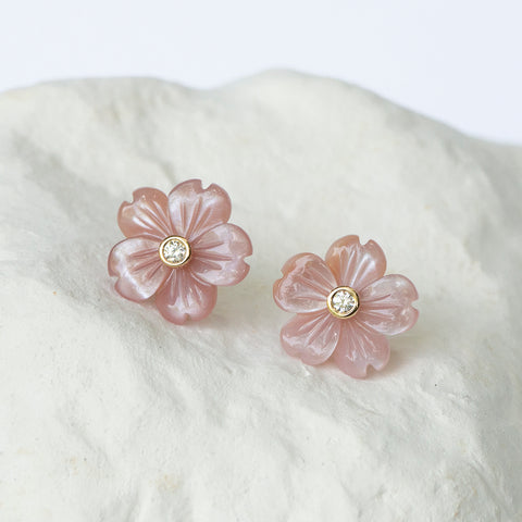 Floral earrings natural pink shell motherofpearl