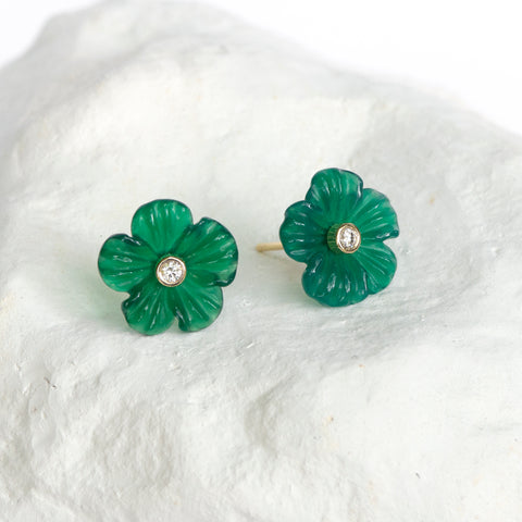 Green Agate Buttercup flower earrings