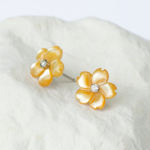 Lush yellow flower earrings diamond and white gold fittings