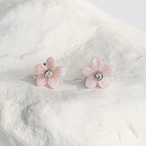 Delicate petit jasmine flower earrings white gold and diamonds