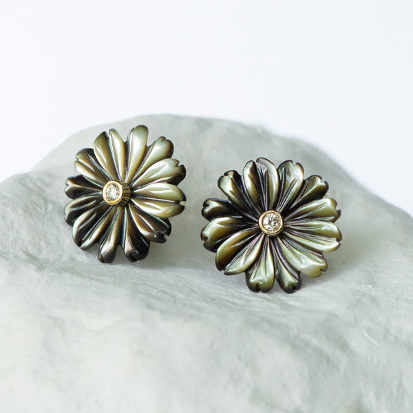 Olive grey Daisy Flower earrings