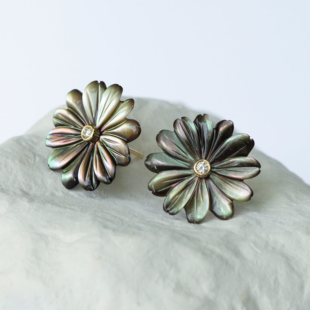Olive grey Daisy Flower earrings