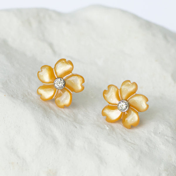 Canary yellow flower earstuds diamond set