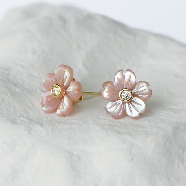 Blush pink Cherry Blossom mother-of-pearl flower studs