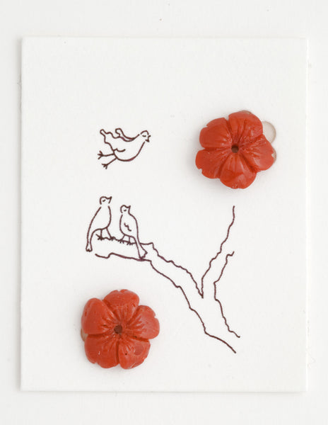 Red Coral Flower Earrings, 10mm, yellow gold and diamond fittings