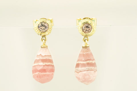 Sepia earrings 18kt gold with Rhodochrosite drops