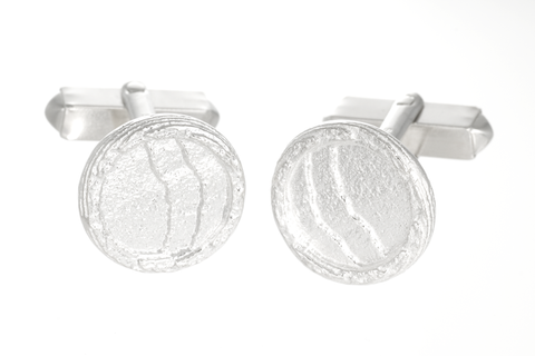 Cufflinks for men Round Disc flat Sterling Silver textured surface Karin Kraemer Sepia Collection