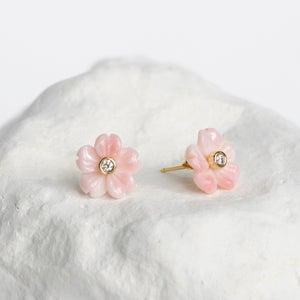 Sakura Cherry blossom flower earrings yellow gold and diamonds