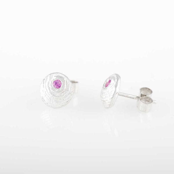 Sepia Silver Hot Pink Sapphire round earstuds