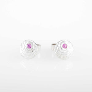 Sepia Silver Hot Pink Sapphire round earstuds