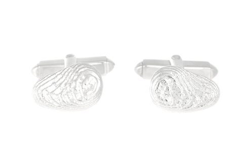 Cufflinks for men, Oval Bean Shaped silver textured surface