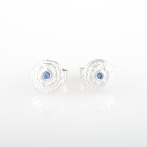 Sepia Silver Blue Sapphire round earstuds