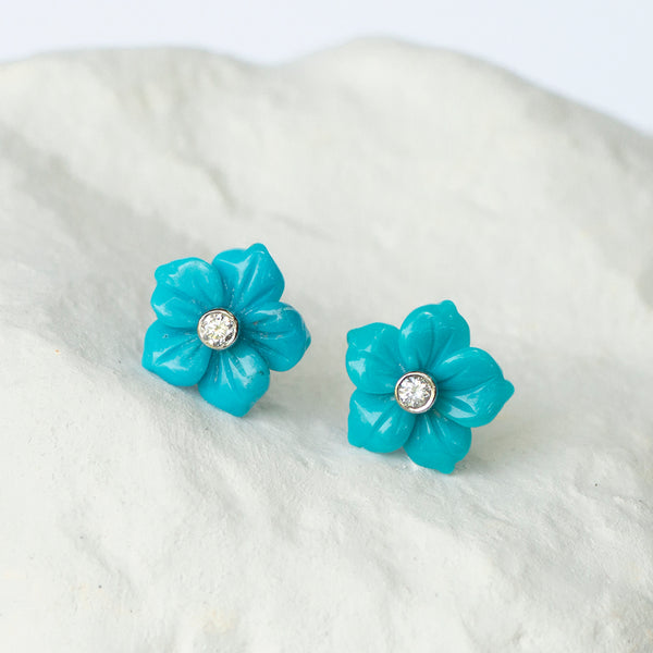 Turquoise Flower earrings white gold and diamond fittings