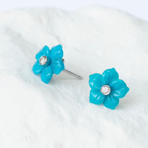 Turquoise Flower earrings wg gold and diamond fittings